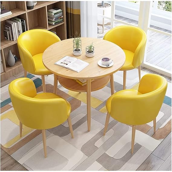 Modern Conference Room Table Business Coffee Table Negotiation Table and Chair Set for Combination, Small Round Table Modern Coffee Shop Milk Tea Shop Clothing Store(Color:Yellow,Size:Wood)
