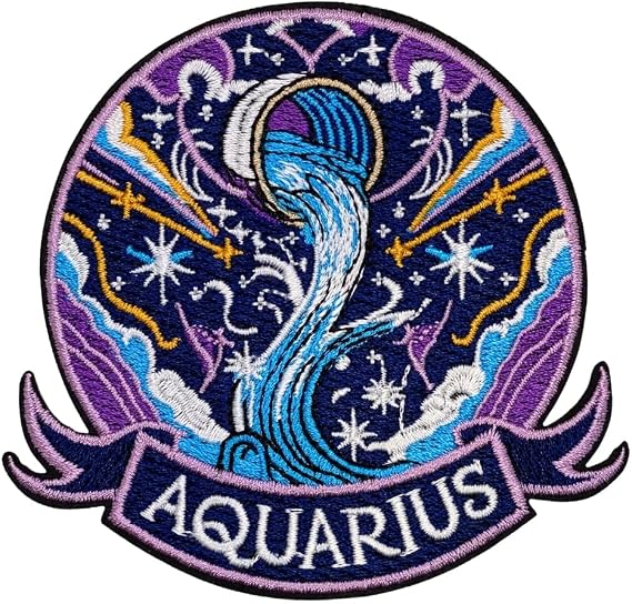 Constellation Aquarius Patch 3.35 inches, Cool Colorful Aquarius Iron On Patches Embroidered Zodiac Iron On Patches for Backpacks