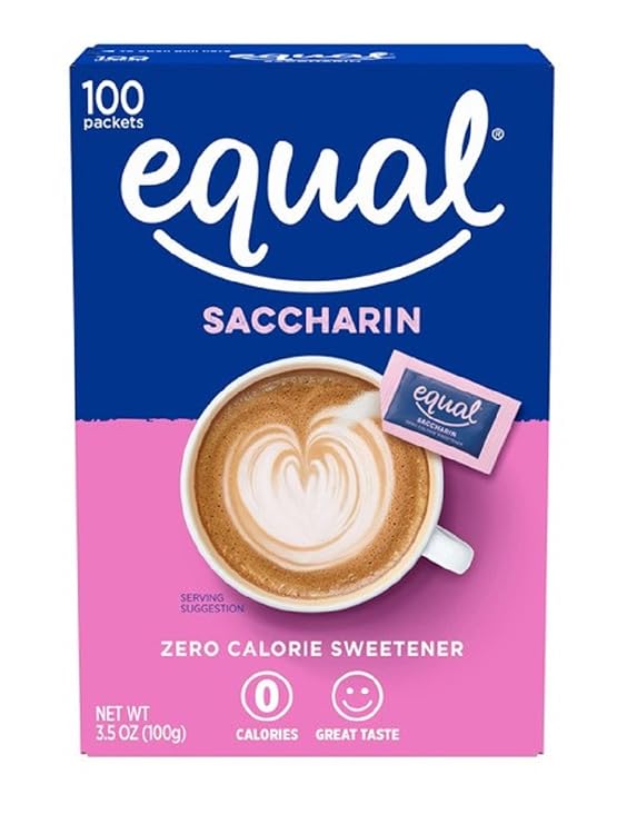 EQUAL Pink Zero Calorie Sweetener, Saccharin Sugar Substitute, Zero Calorie Sweetener Packets, Sugar Alternative, 100 Count (Pack of 1)