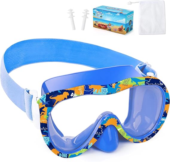 Kids Swim Goggles with Nose Cover, 180 Panoramic Snorkel Mask with Anti-Fog & Anti-Leak Design, Comfort Fabric Strap UV Protection Lens for Boys Girls Ages 3-15