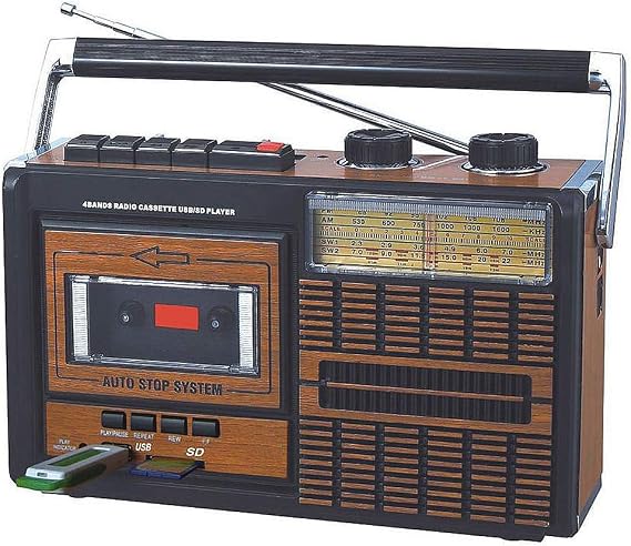 Coverzone Yeni Nesil Radyo USB SD FM Bluetooth Kaset Çalar Müzik Kutusu Retro El Tutamaçlı Taşınabilir