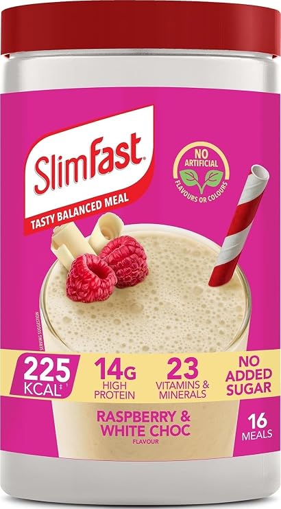 Powder Tin Raspberry and White Chocolate | Creamy berry flavour • high protein meal replacement • low calorie diet support • indulgent taste • weight control