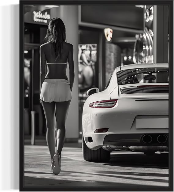 Sport Car and Sexy Model Unframed Wall Art Poster Art Print, Woman High Fashion Photography Glam Gift for Her, Girls, Fashionista, Photo Designer Fans Chic Decor for Home, Office, Bedroom 135 (Sport Car and Sexy Model, 24"L x 18"W, Unframed)