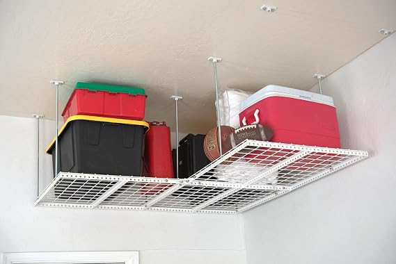 Elevate Adjustable Height Overhead Garage Storage Platform Triple L-Shaped Ceiling Rack, Heavy-Duty Steel, 31" W x 93" D for Garage Organization