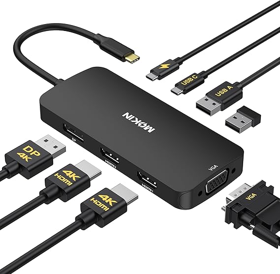 MOKiN USB C Docking Station Dual Monitor for Windows, 2 HDM,DP,VGA(Black)