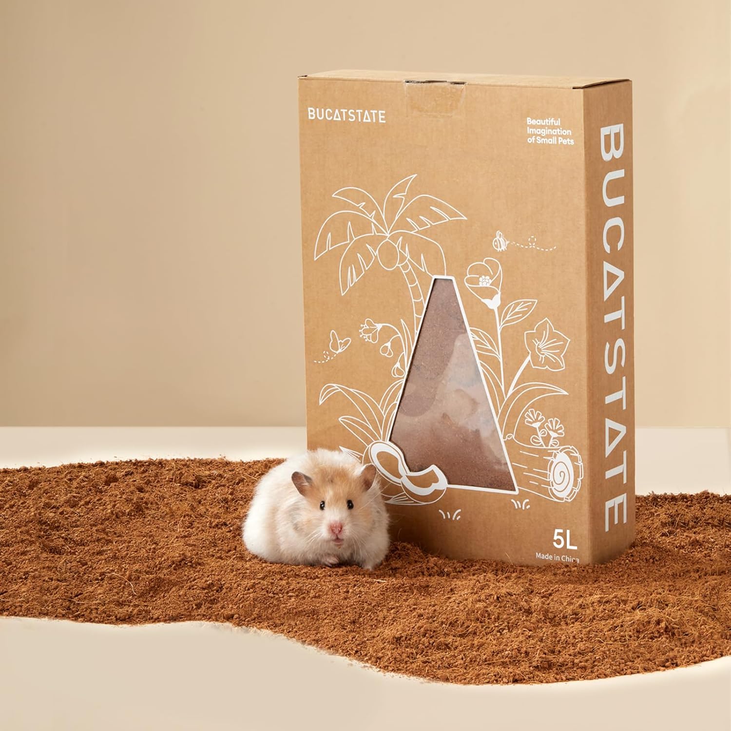 BUCATSTATE 5L Natural Coco Fiber Hamster Bedding, Soft Natural Coco Fiber Substrate for Small Pets & Dwarf Syrian Hamsters, Gerbils, Mice, Low-dust Hamster Hamsters