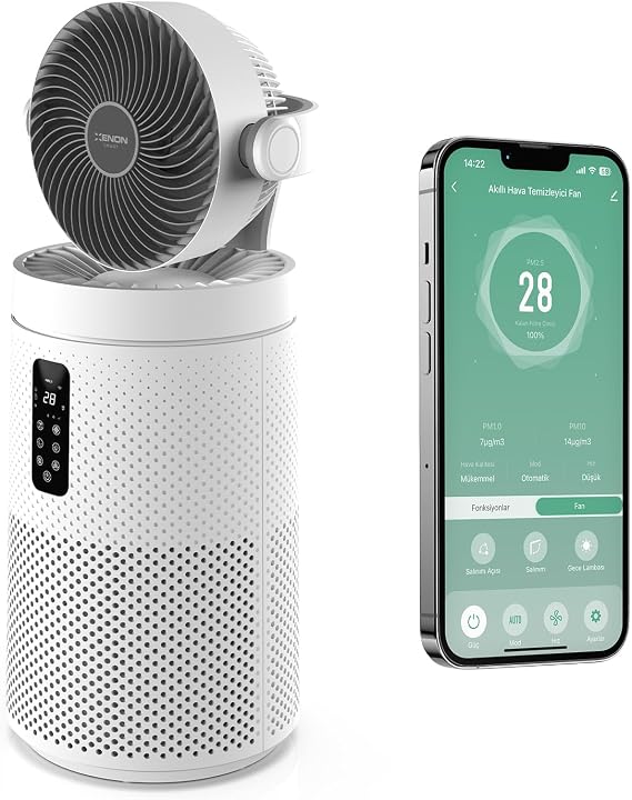 Xenon Smart Hava Temizleyici | Mobil Kontrol Hepa 13 Filtreli Fanlı Wifi Hava Temizleme Cihazı X7422 (Beyaz)