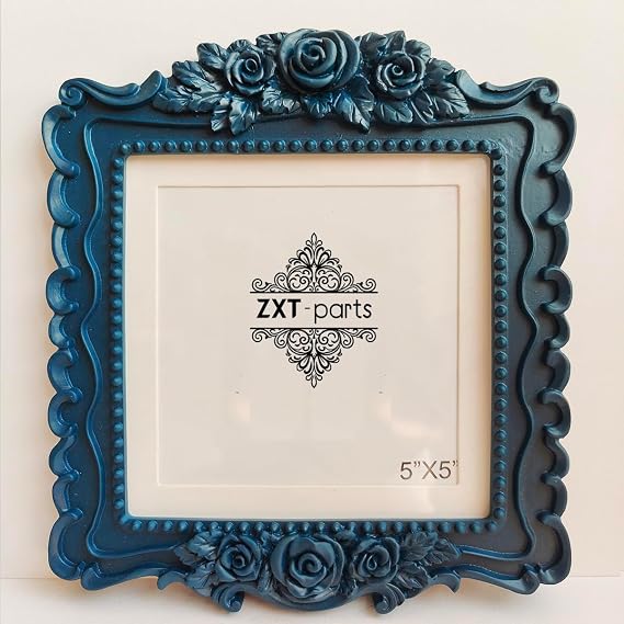 ZXT-parts 5x5 Frame 4x4 Mat,Resin Blue Retro European,Real Glass,Wall/Table