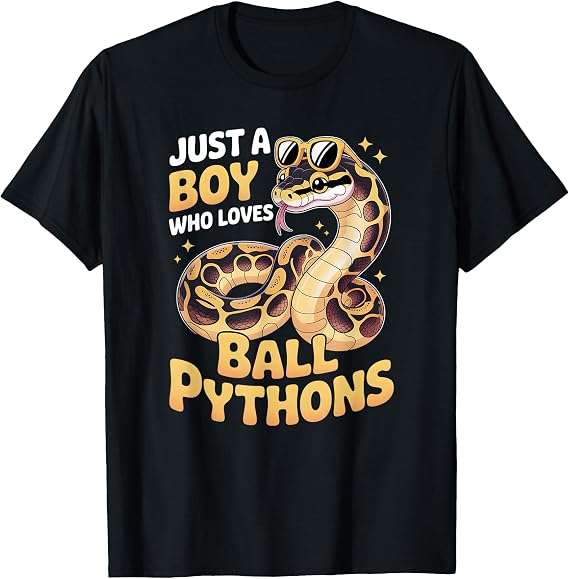 Boys Ball Python T-Shirt, Men, Black, Small