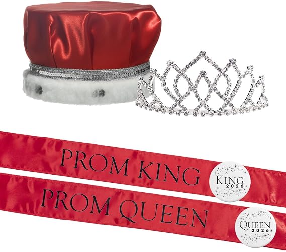 Anderson's Prom Royalty Set - Rhinestone Tiara, King Crown, Sashes, Buttons