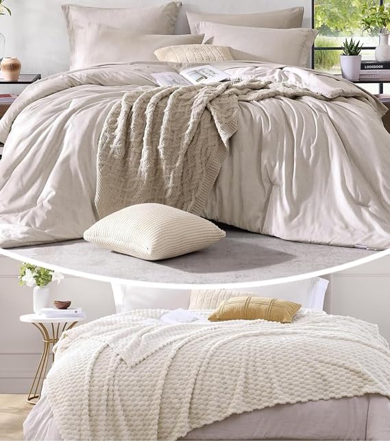 Monbix 7 Piece Cationic Dyeing Comforter Set and Throw Blanket