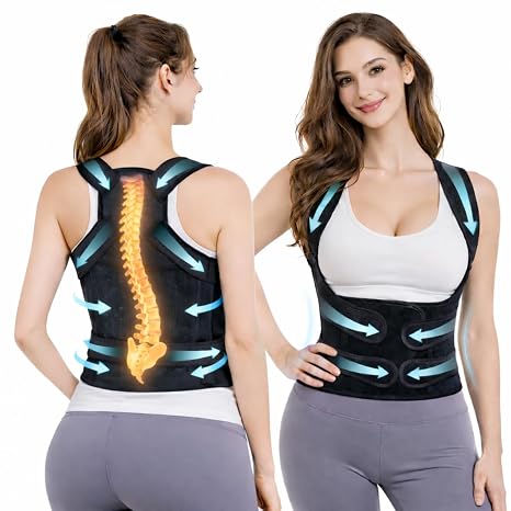 Posture Corrector for Men and Women Dual-Zone Elastic Design with Adjustable Straps, Helps Improve Posture and Relieve Back Discomfort, Comfortable for Office Wear (Black, Medium)