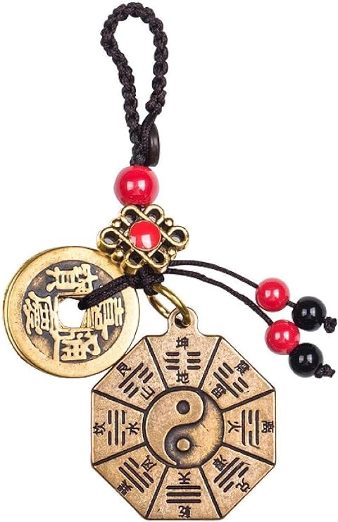 EFARMA Feng Shui Keychains,Brass Taoist Tai Chi Bagua Brand Car Keychain Pendant Lucky Hand-Woven Rope Jewelry