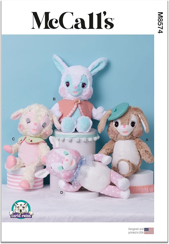 McCall's M8574OS Puppy, Bunny. Lamb, and Fawn Plush Animals Sewing Pattern Packet by Carla Reiss, Design Code M8574, One Size