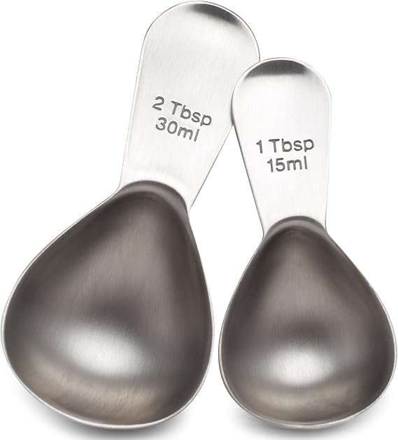 COLETTI Coffee Scoop Pack of 2 - Tablespoon Scoop - Stainless Steel Short Handle For Measuring Ground Coffee, Sugar and Baking (1 and 2 TBSP)