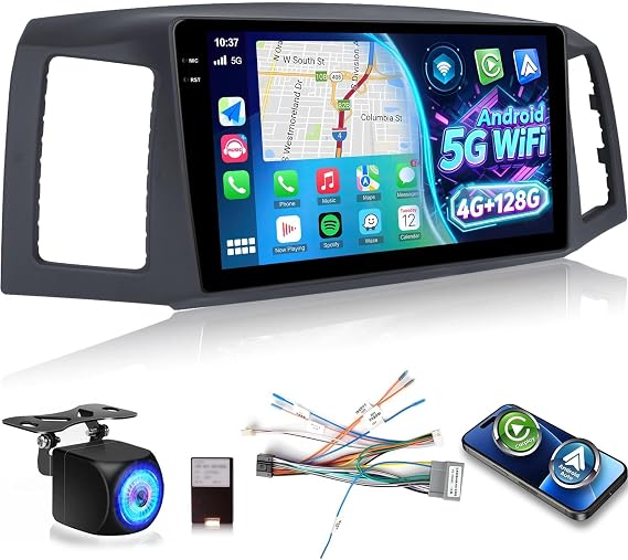 [4+128G] Android Radio for Jeep Grand Cherokee 2004-2007: 10.1 inch IPS Incell Touchscreen Upgrade Stereo - Wireless Carplay and Android Auto, 5G/WiFi, GPS, EQ, Bluetooth 5.0, SWC + AHD Backup Camera