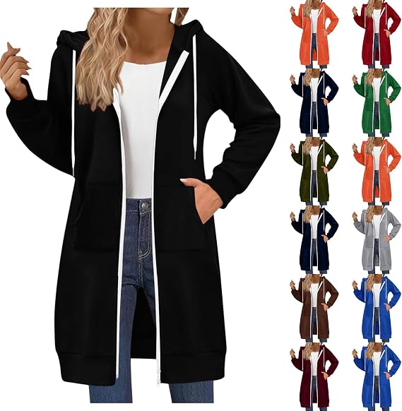 Long Hoodies for Women Zip Up Casaul Fleece Tunic Sweatshirts Lightweight Fall Jacket 2025 Winter Clothes
