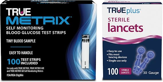 TRUE METRIX Glucose Test Strips 100 Count, TRUEplus 30G Lancets 100 Count