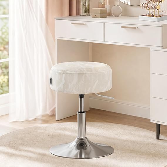 VASAGLE Adjustable Vanity Stool Makeup Vanity Chair 360° Rotation PU Filled Thick Cushion for Bedroom Kitchen Dining Room Modern Cream White ULJB120W01