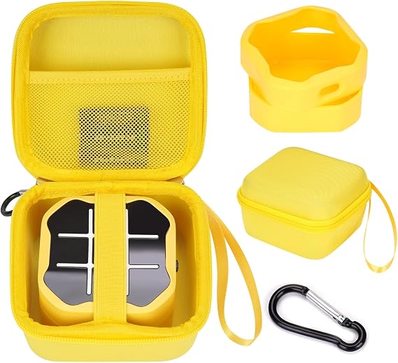 MGZNMTY Travel Storage Case and Silicone Cover Compatible with Giiker Tic Tac Toe Bolt Electronic Game, 3-in-1 Handheld Puzzle Game Console Toys Skin for Kids (Hard Case+Silicone Cover) (Yellow)