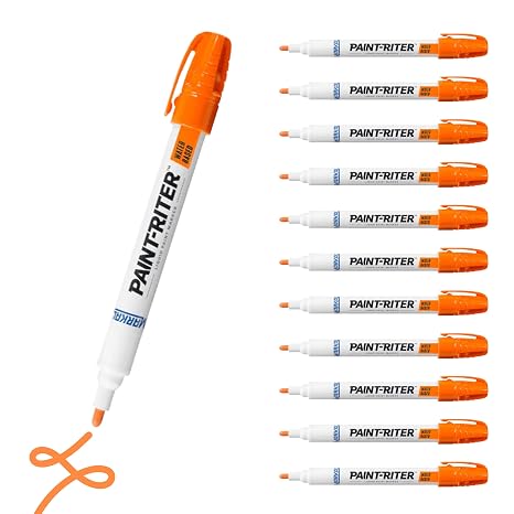 Markal 97404 Paint-Riter+ Water-Based Liquid Paint Marker, Versatile Surface Compatibility, Bold Mark Size 1.8", Orange 12-Pack