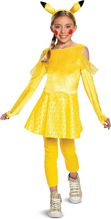 Disguise Pokemon Pikachu Costume for Girls, Deluxe Character Outfit, Kids Size Small (4-6x) Yellow (90763L)
