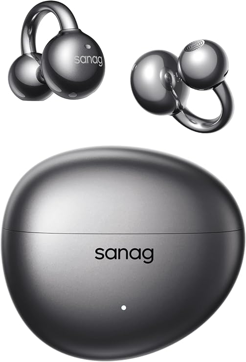 Sanag S7S Ultra Clip-On Open Ear Earbuds,AI Translation Bluetooth 6.0 Headphones, Hi-Fi Bass AI Clear Call 45H Playtime Waterproof Wireless Comfort Lightweight Ear Buds for Running Workout Black