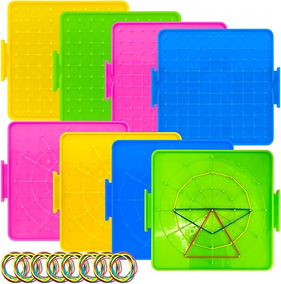 Double-Sided Geoboard Set, 8 Pack, 80 Latex Bands, 4 Colors