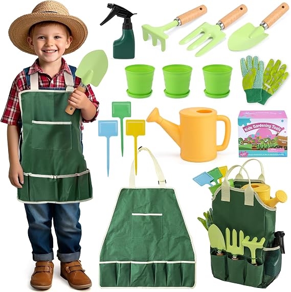 JOI MEW Kids Gardening Set 11-Piece Tool Set with Watering Can & Tote Bag