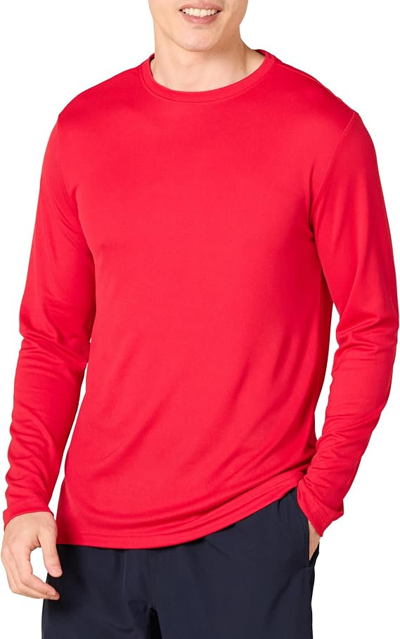 Amazon Essentials Men's Long Sleeve Moisture Wicking Performance Tech Workout Crew Neck T-Shirt