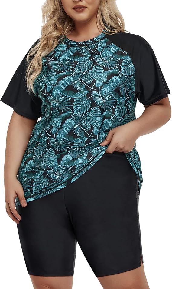 Inno Plus Size Swimsuit for Women 2 Piece Bathing Suit Rash Guard UPF 50+