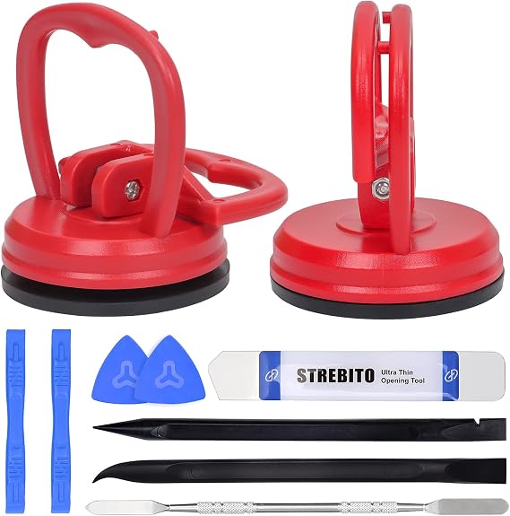 STREBITO Suction Cups Heavy-Duty 2 Pieces + Spudger Pry Tool Kit 11 Piece Opening Tool Bundle, Ultimate Toolkit for iMac, iPhone, MacBook, iPad, TV, Phone, Laptop, Computer, Tablet, LCD Screen Remover