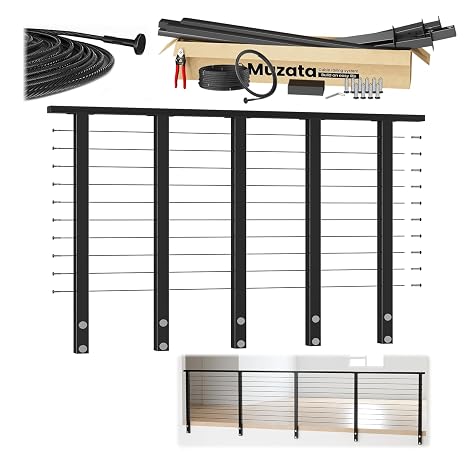 Muzata 12-16ft Side Mount Complete Cable Railing Kit for Decks 36in RC05