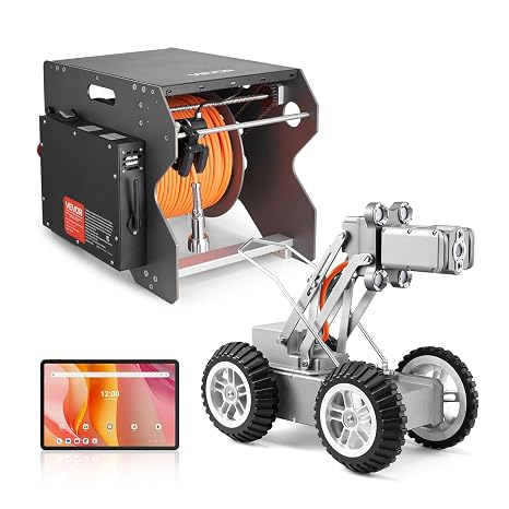 VEVOR Sewer Pipe Inspection Robot, 197FT Pipeline Detection Crawling Robot with 2MP Front/Rear Cameras & Touchscreen Tablet, IP68 Plumbing Camera with Lights & Distance Counter for Industrial Pipes