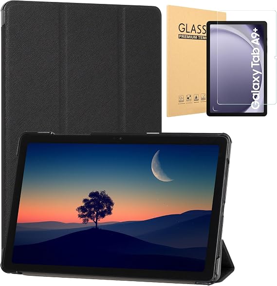 Caweet Samsung Galaxy Tab A9+ / A9 Plus Case and Screen Protector 1-Pack 11 Inch 2023 Released, Black