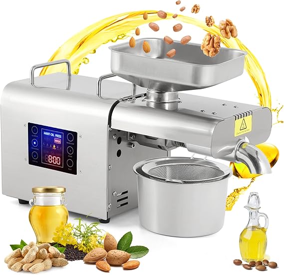 CGOLDENWALL Upgraded Oil Press Machine Oil Presser Hot Cold Oil Extractor Expeller Intelligent Control Panel/LCD Touch Screen/Food Grade Stainless Steel/Built-in Thrust Bearing (220V EU/UK/AU Plug)