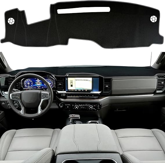 Dash Cover Mat for Chevy Silverado/GMC Sierra 1500 Accessories 2022-2025 2026, Non-Slip Dashboard Decorative Interior & UV Protection for 2024-2026 Silverado/Sierra 2500HD 3500HD (Gray Trim)