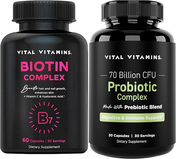 Vital Vitamins Biotin Complex Capsules + Probiotic Complex