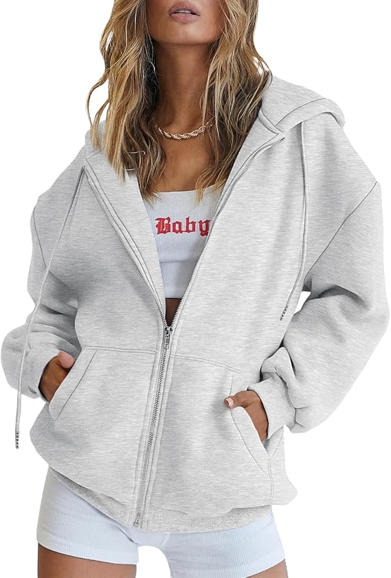 EFAN Women's Drawstring Zip Up Cute Oversized Fleece Hoodies with Pockets