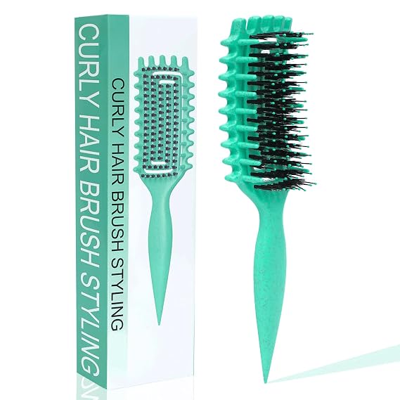 Curl Defining Brush for Curly Hair Styling & Edge Brush for Women and Men Lifts Roots, Defines Curls, Reduces Frizz (Green)