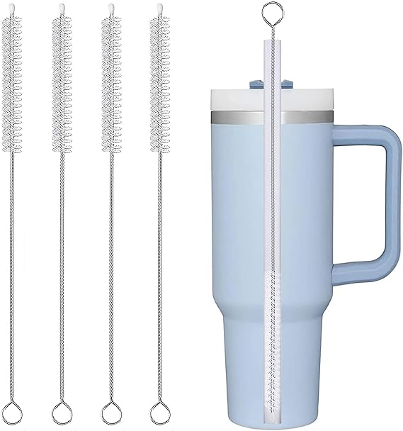 Straw Cleaner Brush Extra Long 12 Inch,Straw Brush Cleaner Stainless Steel Nylon Bristles Cleaner Brush for Cleaning Stanley Tumbler,Straws, Water Bottles, Coffee Makers,Pet Water Fountain 4-Pack