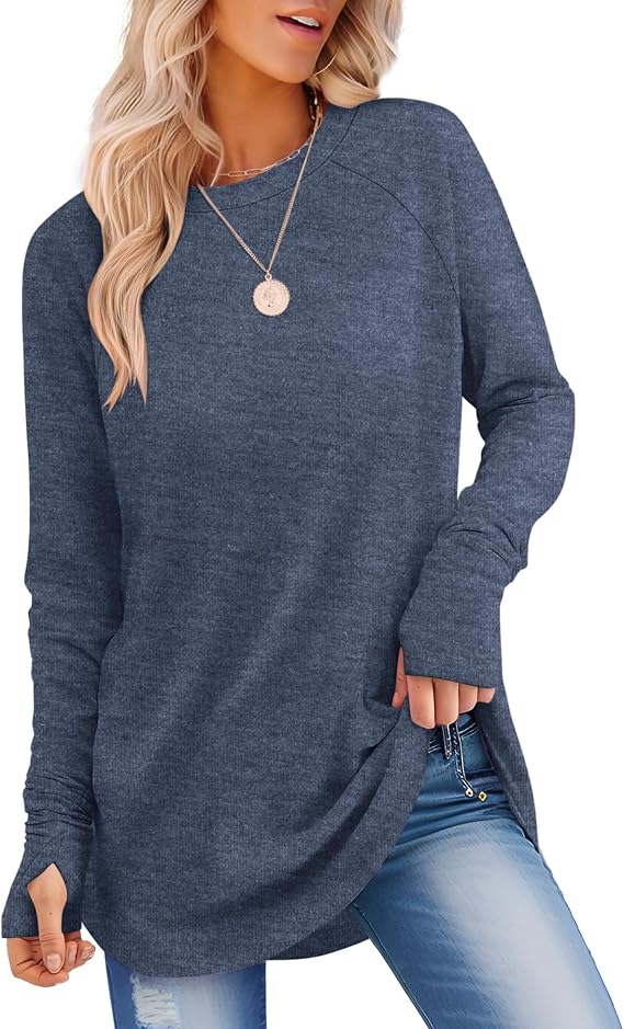 VVK Womens Tunic Tops to Wear with Leggings Long Sleeve Thumb Hole Shirts