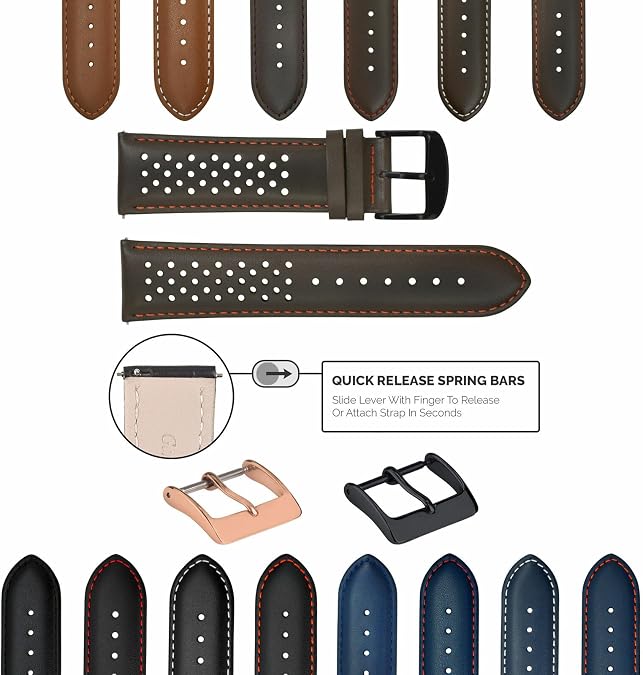 Ewatchparts 18-19-20-21-22-23-24mm Perforated Leather Watch Band Strap Compatible With Tudor 58 Easy Release