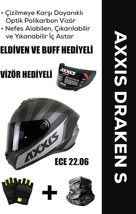 Draken S Primier B1 / Mat Siyah Full Face Motosiklet Kaskı - İntercom Uyumlu, DOT VE ECE 22.06