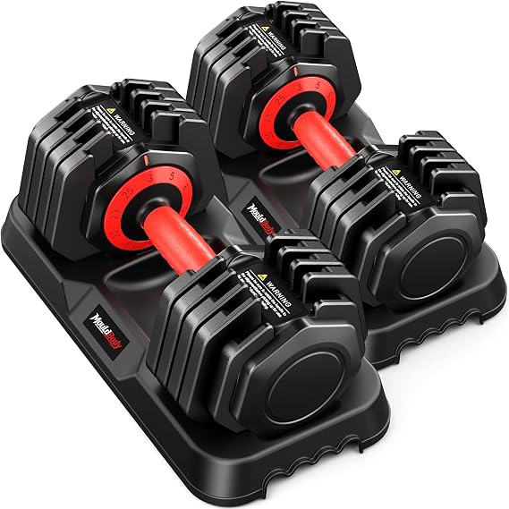 Adjustable Dumbbell Set Pair 25 lb or 50lb,10-in-1 Free Weight