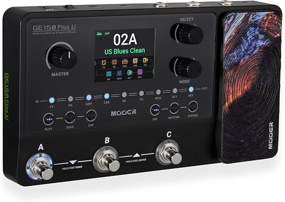 MOOER GE150 Plus Li Black Portable Guitar Multi Effects Pedal, 9-Hour Battery Life, Compact Amp Modeler & IR Loader, NAM & MNRS Support, Looper & Drum Machine, Direct OTG Recording