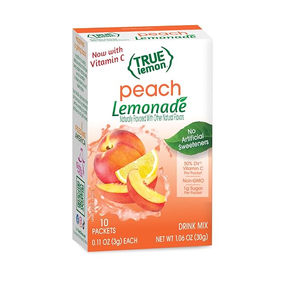 True Lemon Peach Lemonade Powdered Drink Mix Packets, 10 ct