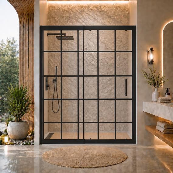 Grid Retractable Shower Door 56-60" W X 72" H, Matte Black