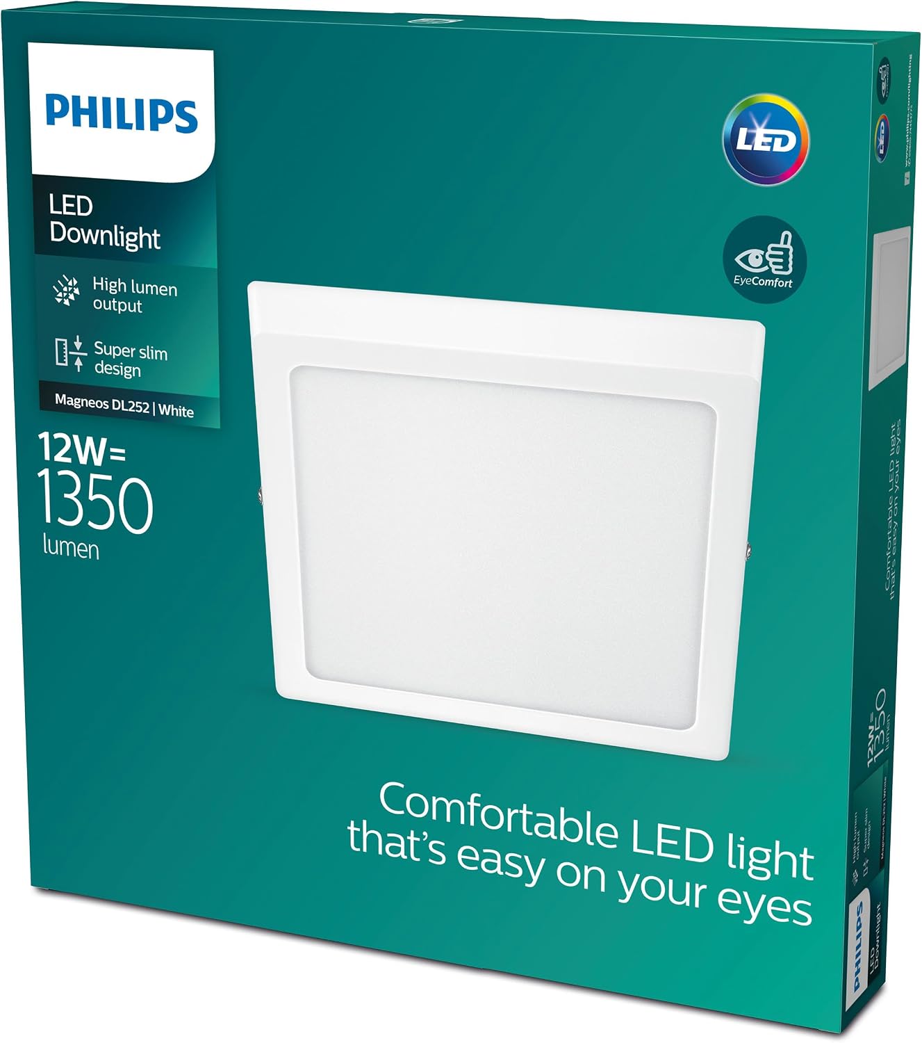 Philips LED Recessed Spotlight Slim Surface, 12W, Cool White Light (4000K), Square, White