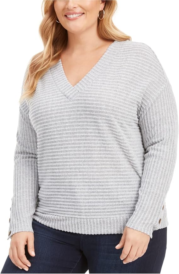 Belldini Womens Textured Stripe Pullover Sweater